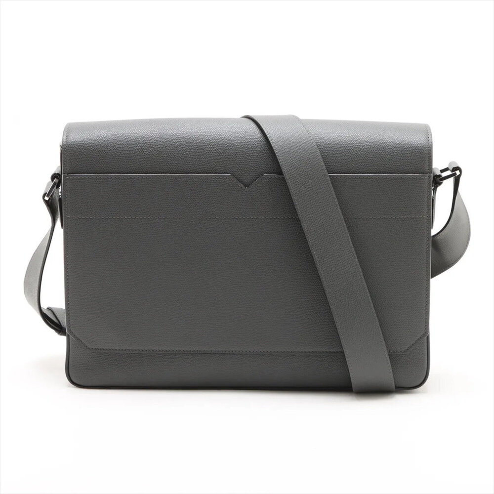 Valextra V-Line Leather Shoulder Bag Messenger Tote Gray Men's
